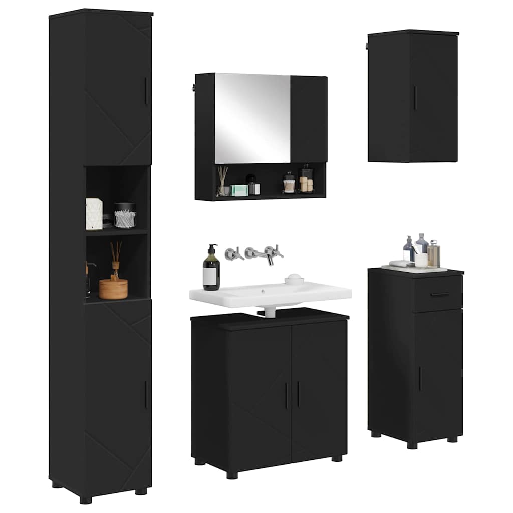 Bathroom Furniture Set with Drawer 5 pcs Black 61 x 35 x 64 cm