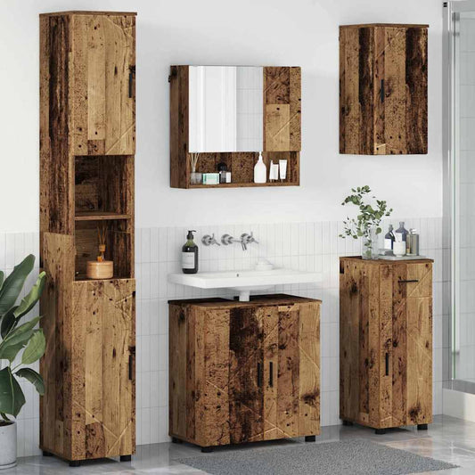 Bathroom Furniture Set with Door 5 pcs Old wood 61 x 35 x 64 cm