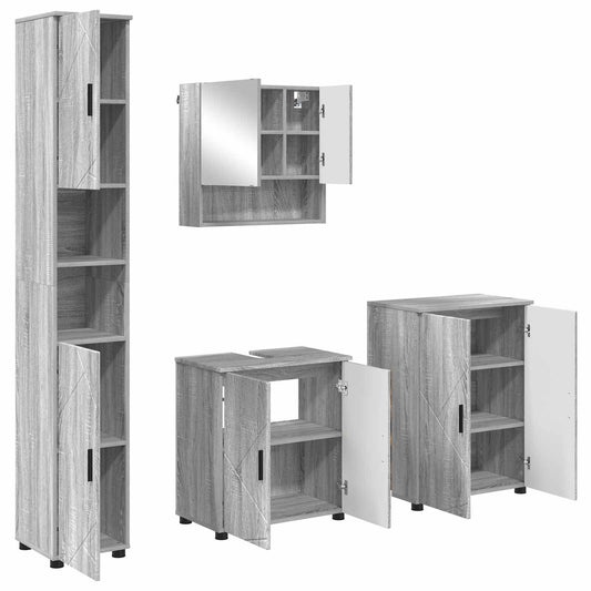 Bathroom Furniture Set Wall-mounted with Door 4 pcs Grey Sonoma