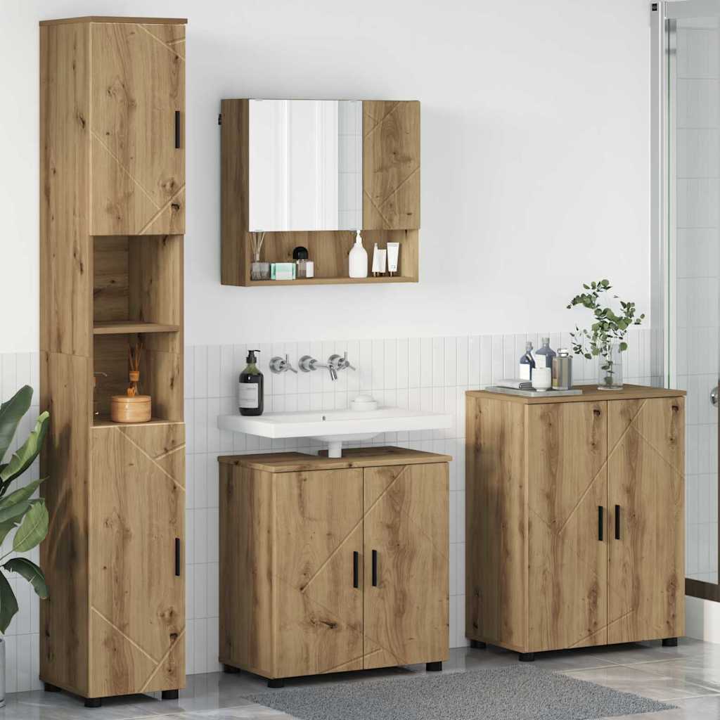 Bathroom Furniture Set Wall-mounted with Door 4 pcs Artisan Oak