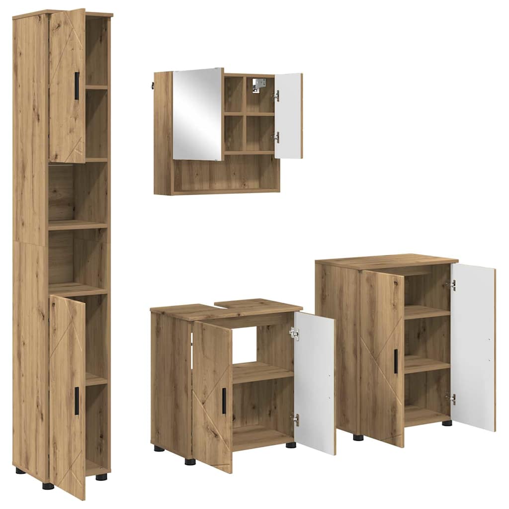 Bathroom Furniture Set Wall-mounted with Door 4 pcs Artisan Oak