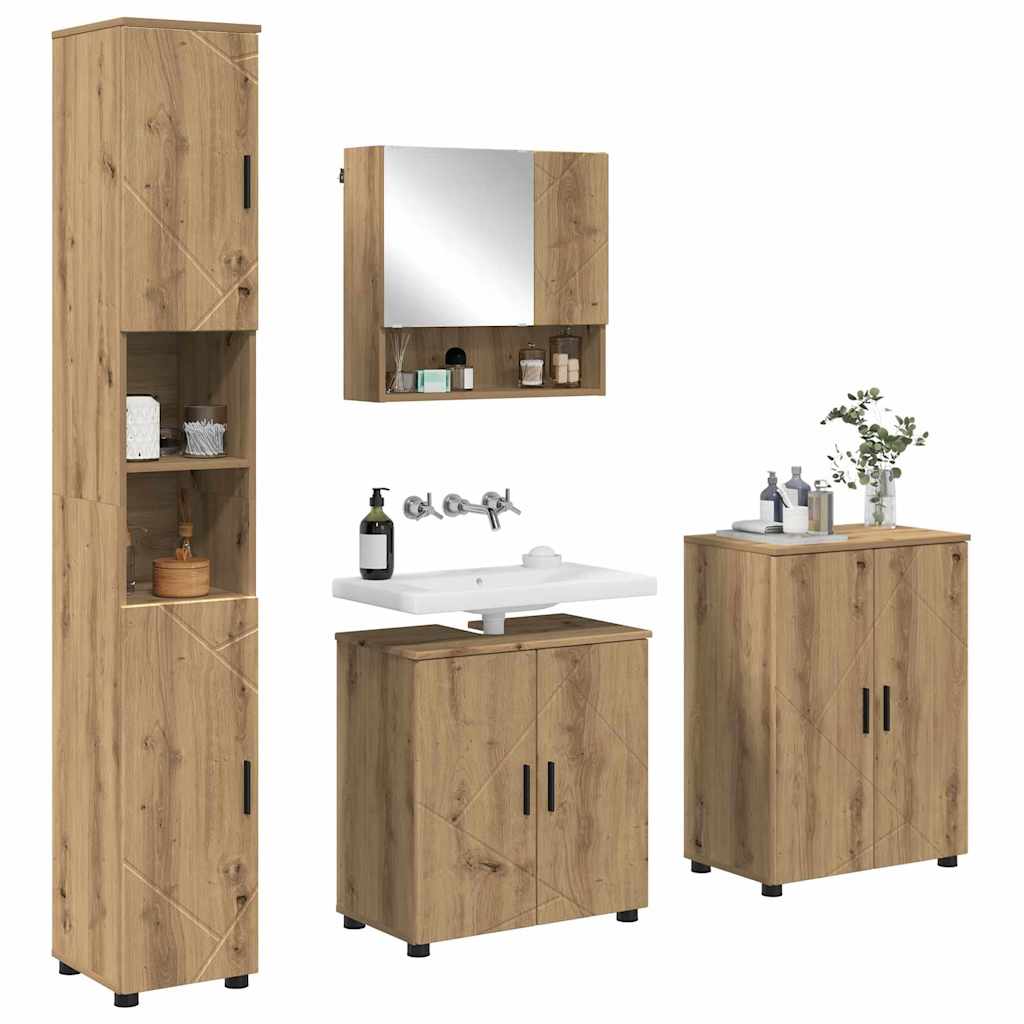 Bathroom Furniture Set Wall-mounted with Door 4 pcs Artisan Oak