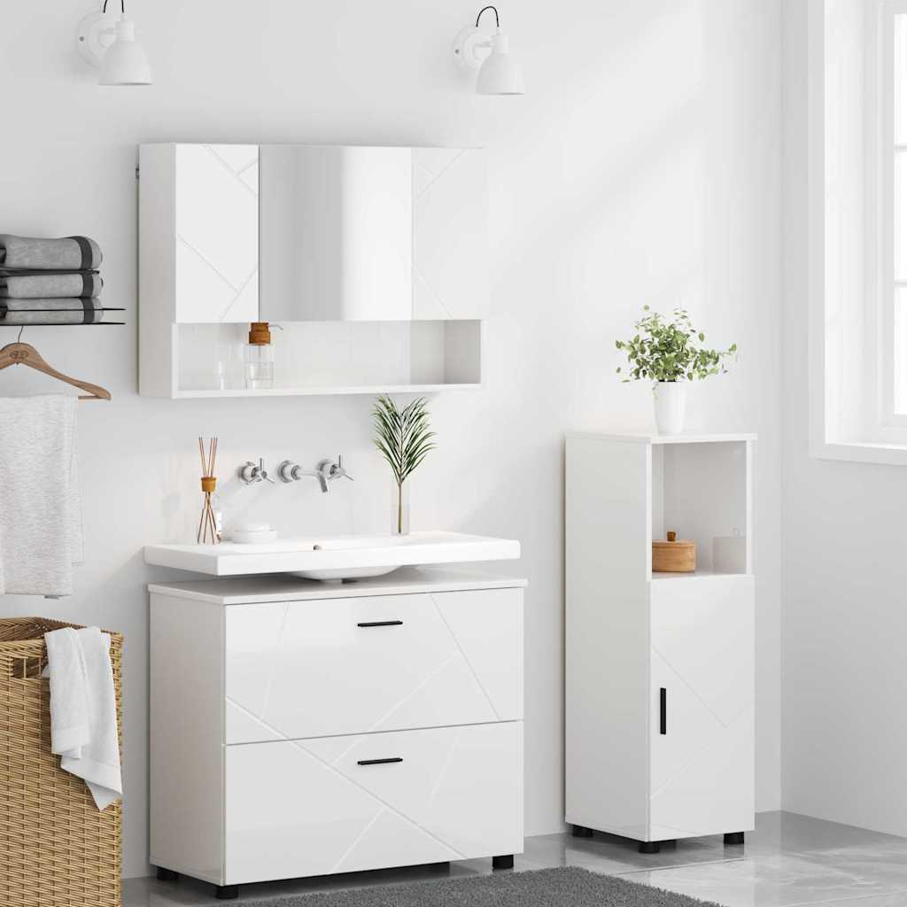 Bathroom Furniture Set 3 pcs High gloss white 76.5 x 35 x 64 cm