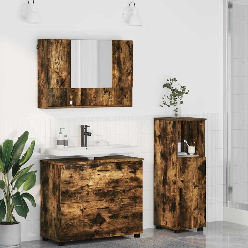 Bathroom Furniture Set 3 pcs Smoked oak Engineered wood