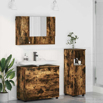 Bathroom Furniture Set 3 pcs Smoked oak Engineered wood
