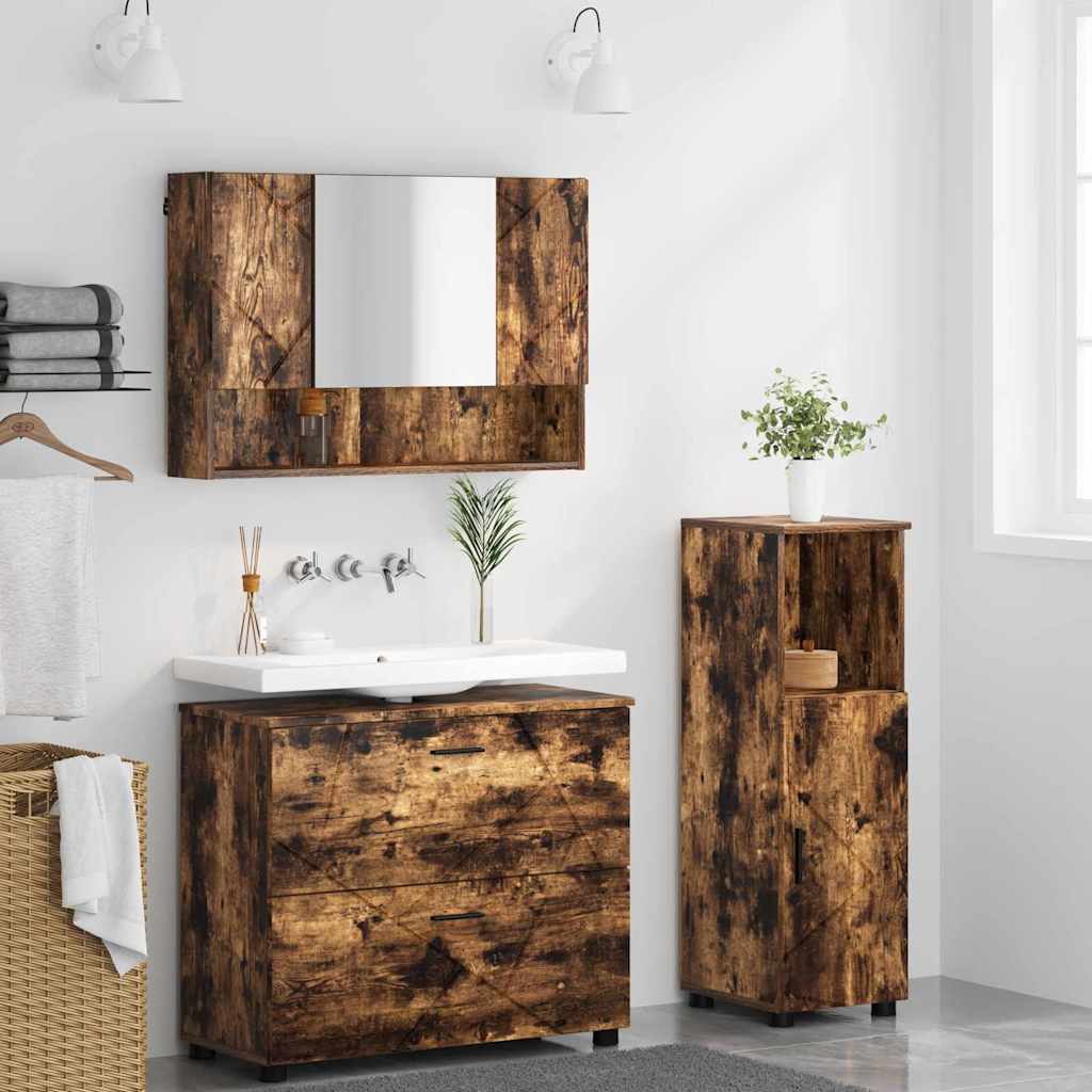Bathroom Furniture Set 3 pcs Smoked oak Engineered wood