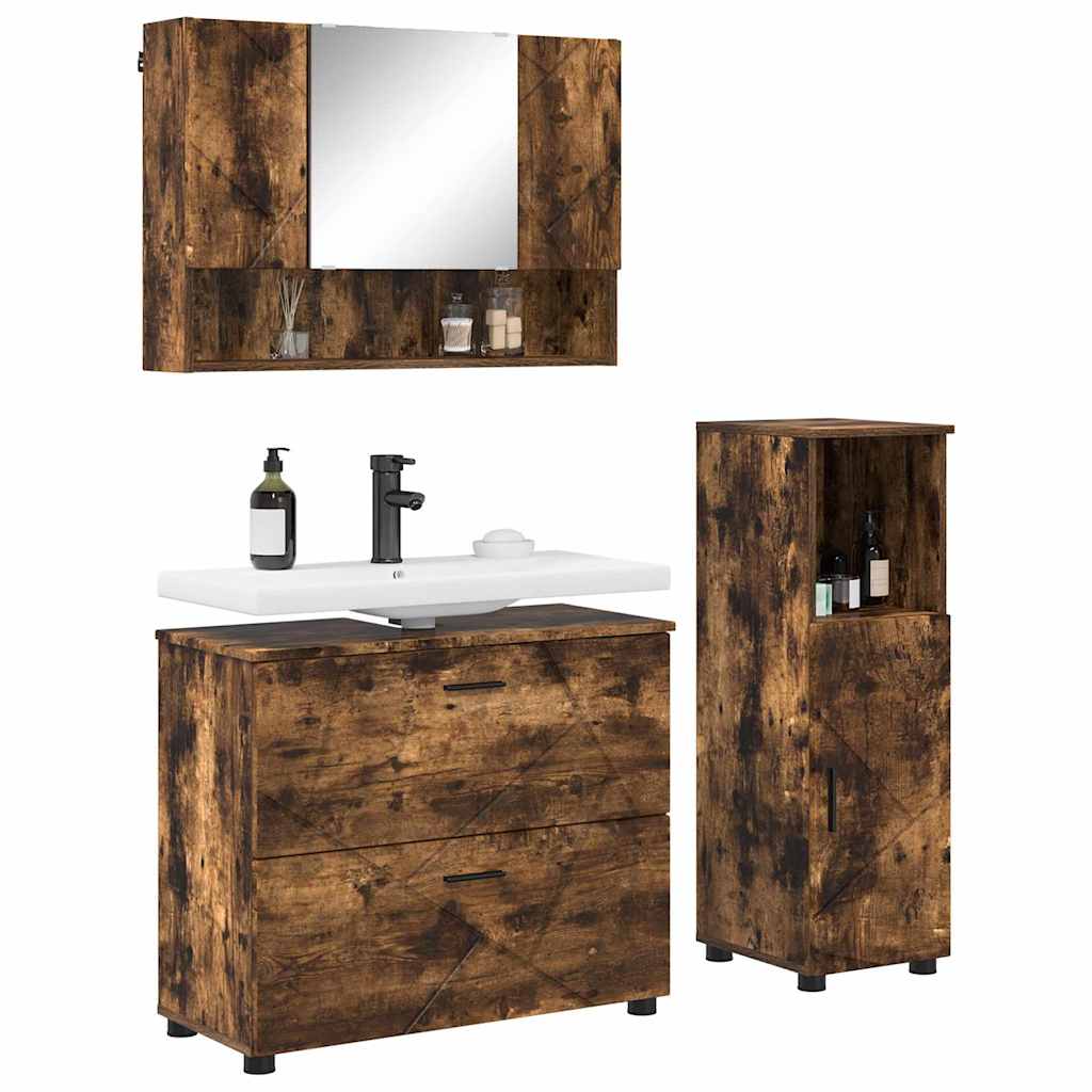 Bathroom Furniture Set 3 pcs Smoked oak Engineered wood