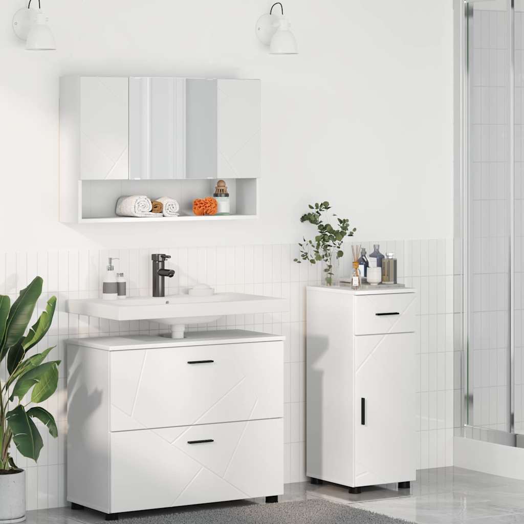 Bathroom Furniture Set 3 pcs White Engineered Wood and Metal