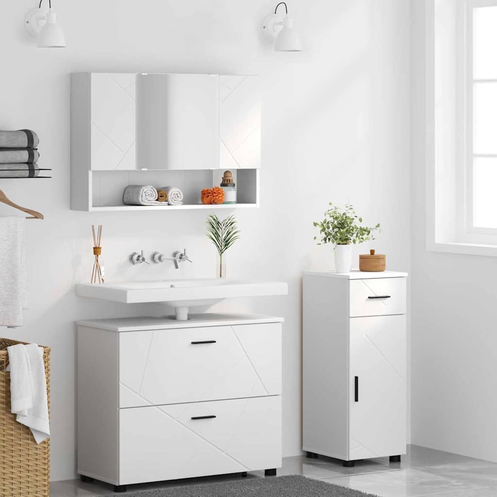 Bathroom Furniture Set 3 pcs White Engineered Wood and Metal