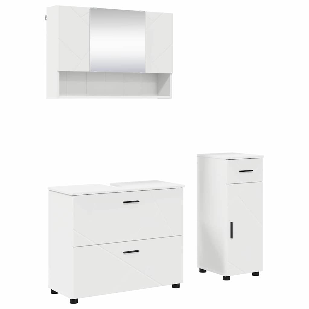 Bathroom Furniture Set 3 pcs White Engineered Wood and Metal
