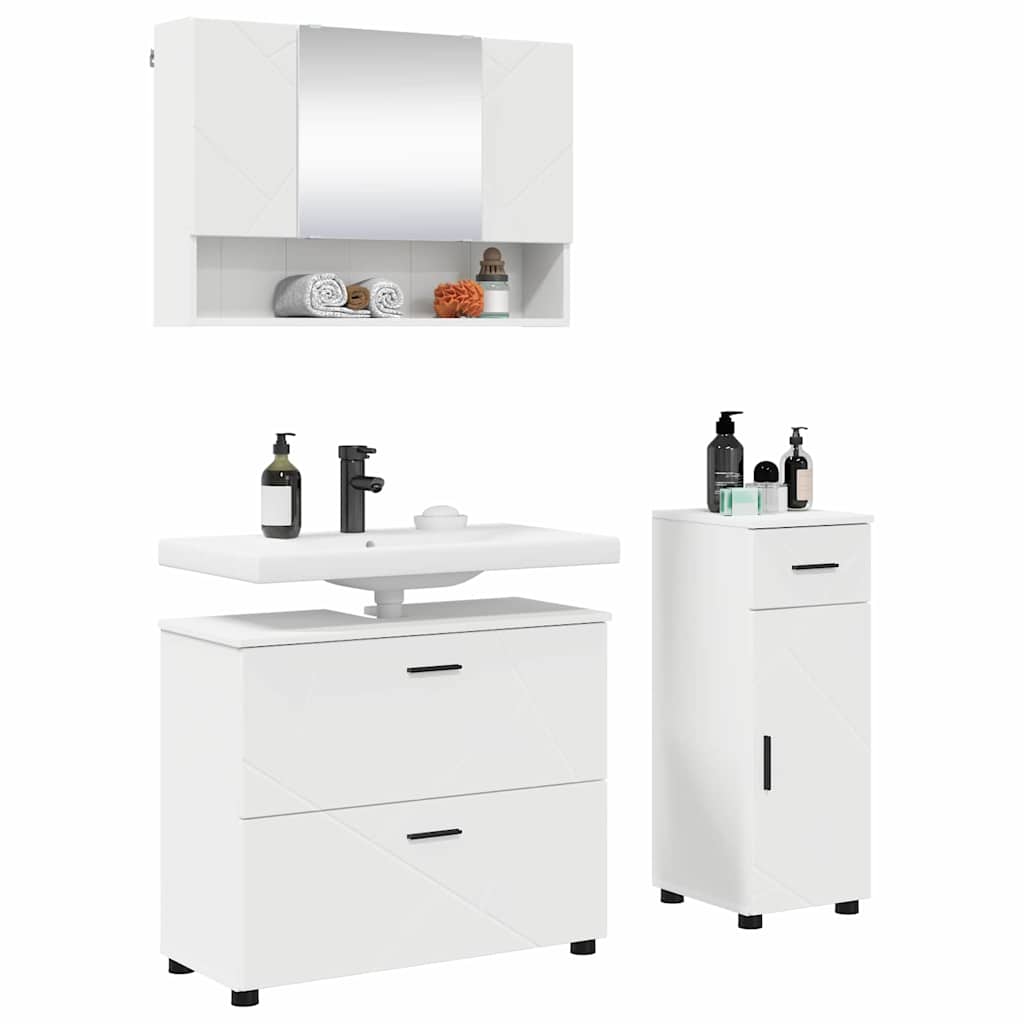 Bathroom Furniture Set 3 pcs White Engineered Wood and Metal
