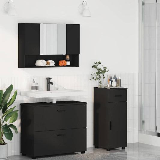 Bathroom Furniture Set 3 pcs Black Engineered Wood and Metal