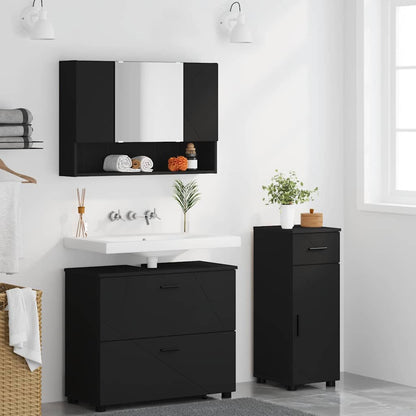 Bathroom Furniture Set 3 pcs Black Engineered Wood and Metal