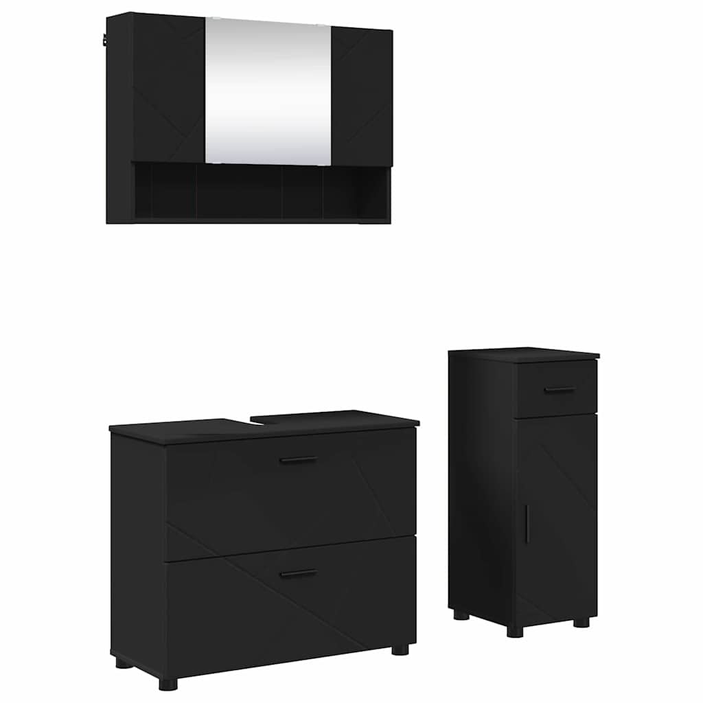 Bathroom Furniture Set 3 pcs Black Engineered Wood and Metal