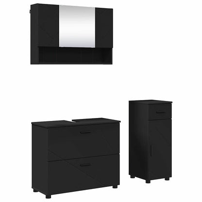 Bathroom Furniture Set 3 pcs Black Engineered Wood and Metal