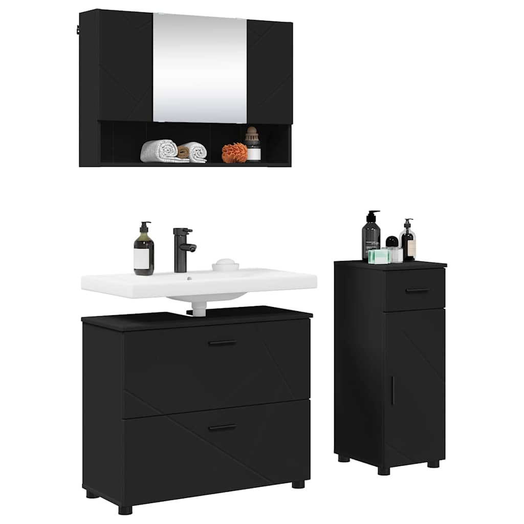 Bathroom Furniture Set 3 pcs Black Engineered Wood and Metal