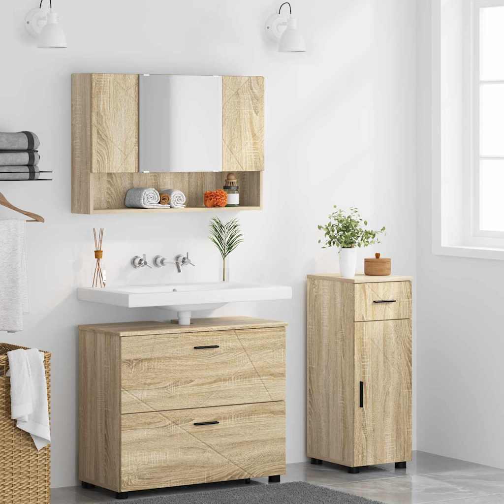 Bathroom Furniture Set with Drawer with Shelf 3 pcs Sonoma Oak