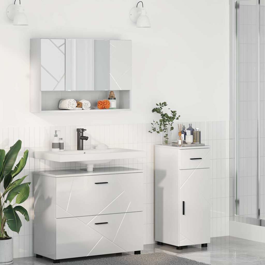 Bathroom Furniture Set with Drawer 3 pcs High Gloss White