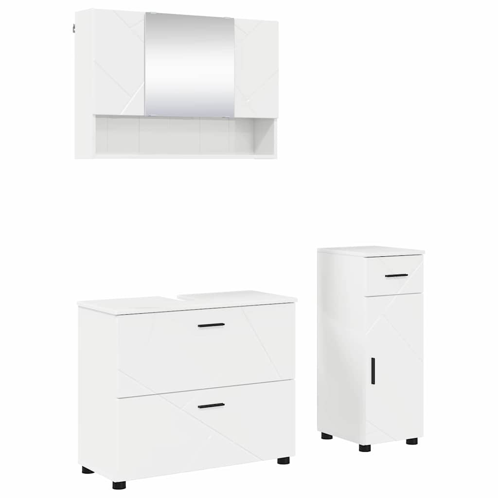 Bathroom Furniture Set with Drawer 3 pcs High Gloss White