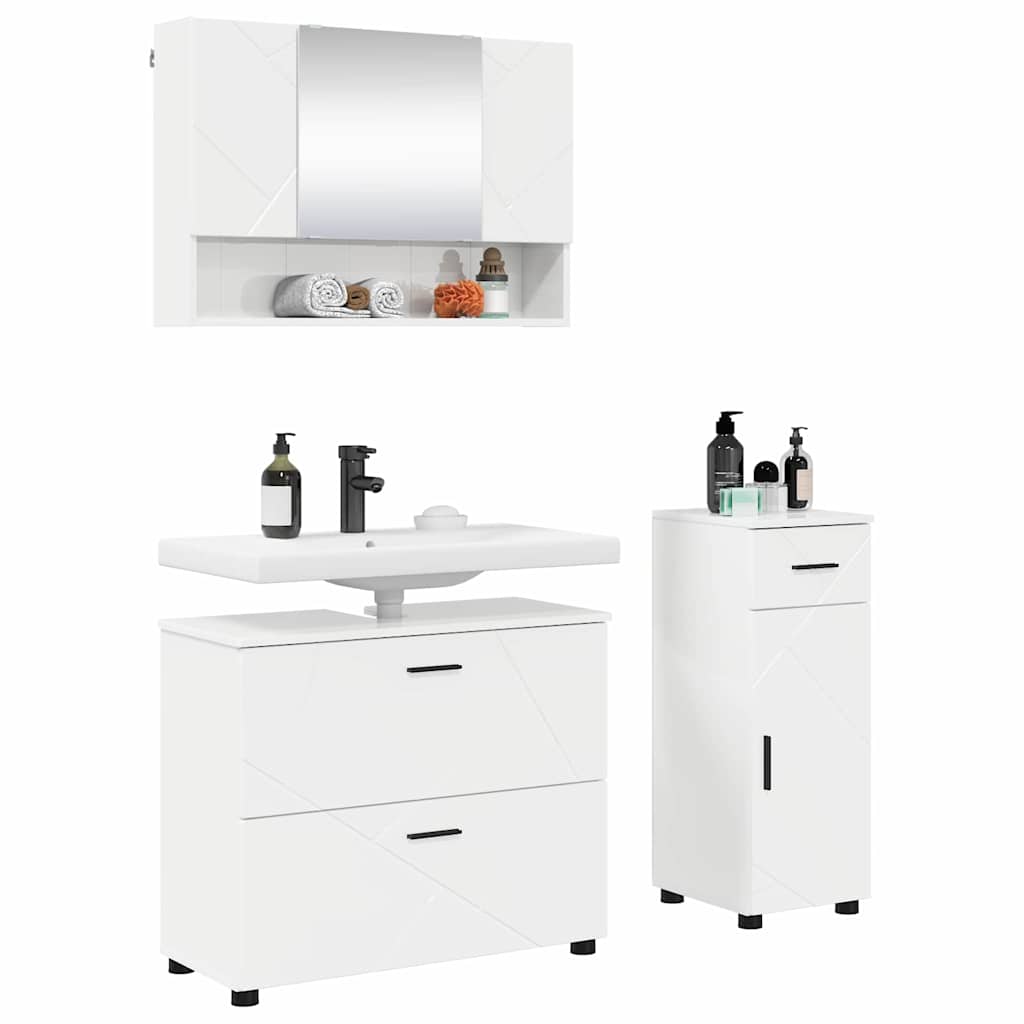 Bathroom Furniture Set with Drawer 3 pcs High Gloss White