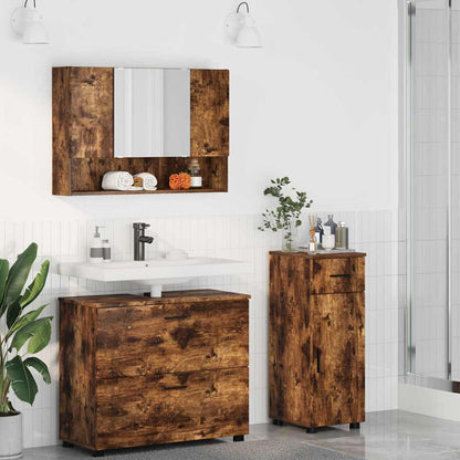Bathroom Furniture Set with Drawer with Shelf 3 pcs Smoked Oak