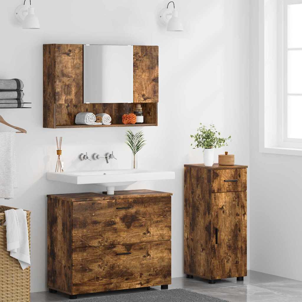 Bathroom Furniture Set with Drawer with Shelf 3 pcs Smoked Oak