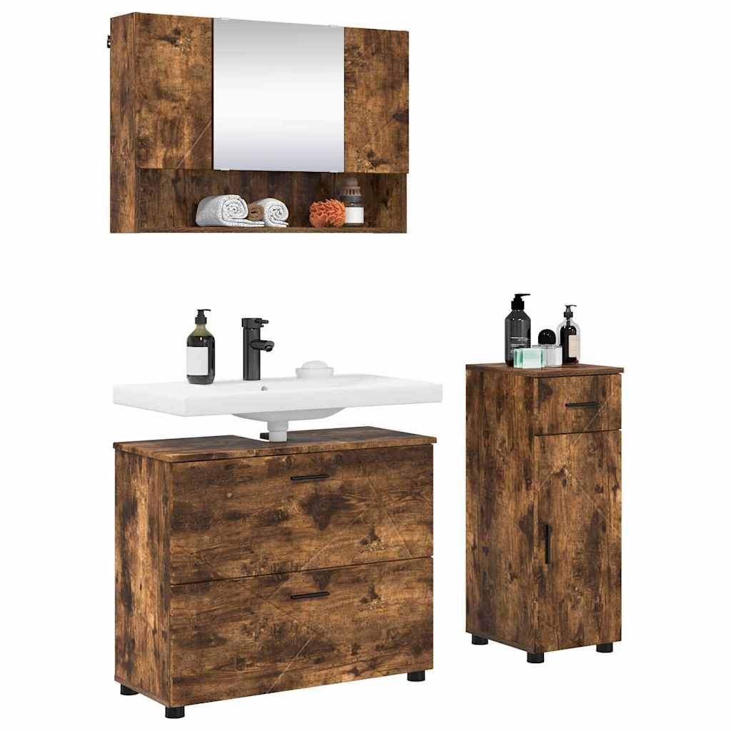 Bathroom Furniture Set with Drawer with Shelf 3 pcs Smoked Oak