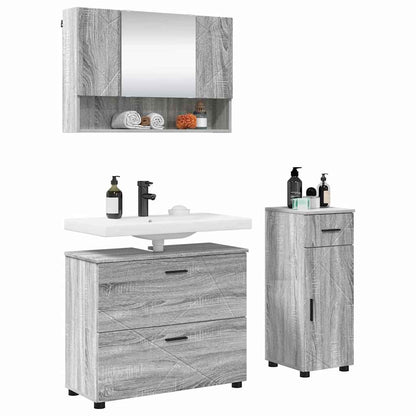 Bathroom Furniture Set with Drawer with Shelf 3 pcs Grey Sonoma