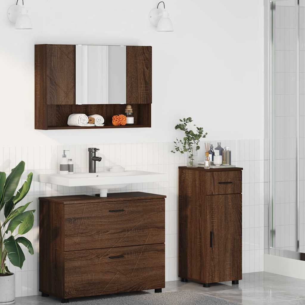 Bathroom Furniture Set with Drawer with Shelf 3 pcs Brown Oak