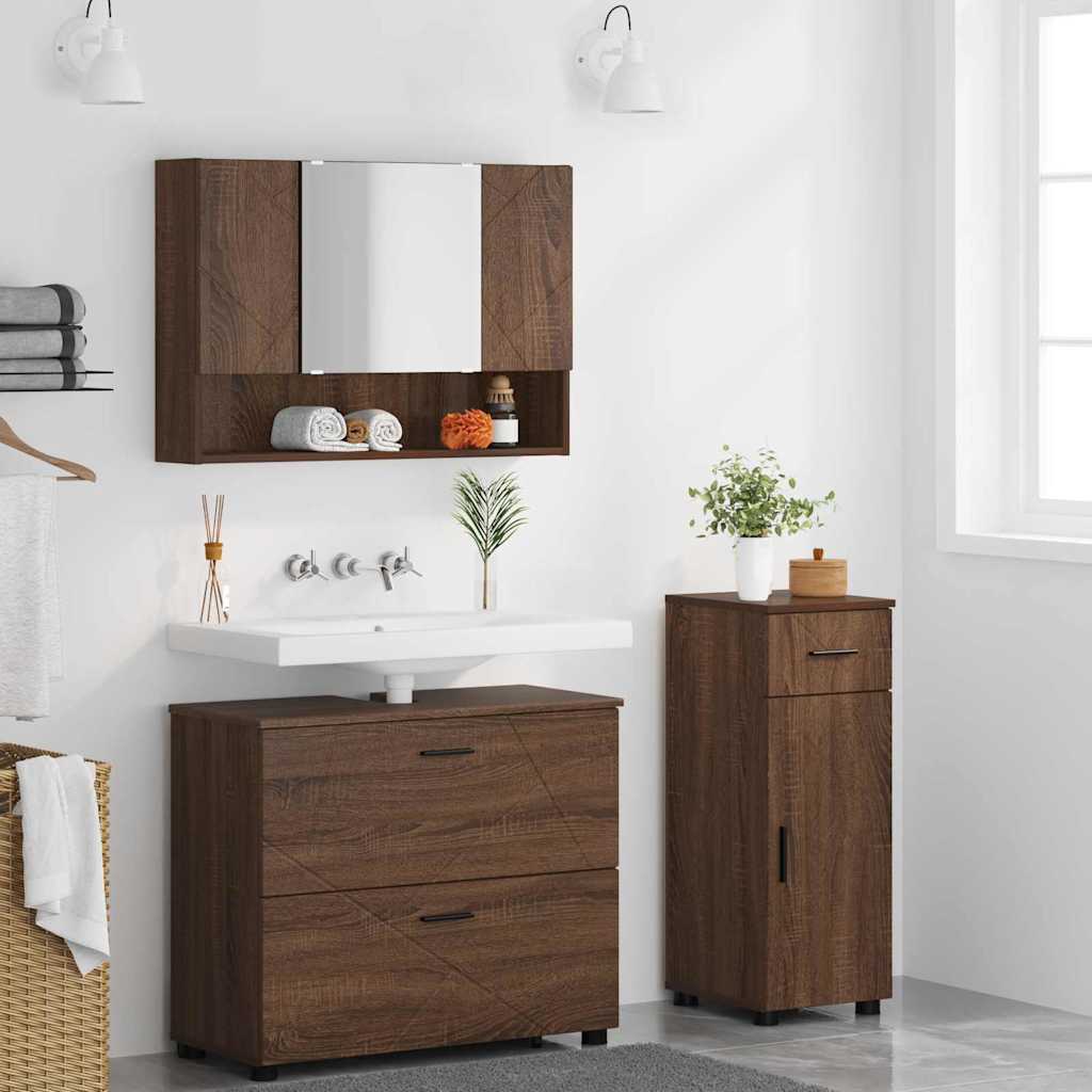 Bathroom Furniture Set with Drawer with Shelf 3 pcs Brown Oak