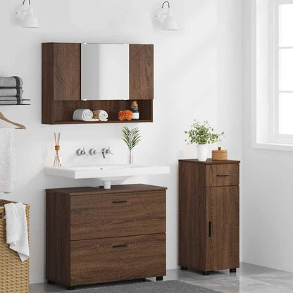 Bathroom Furniture Set with Drawer with Shelf 3 pcs Brown Oak
