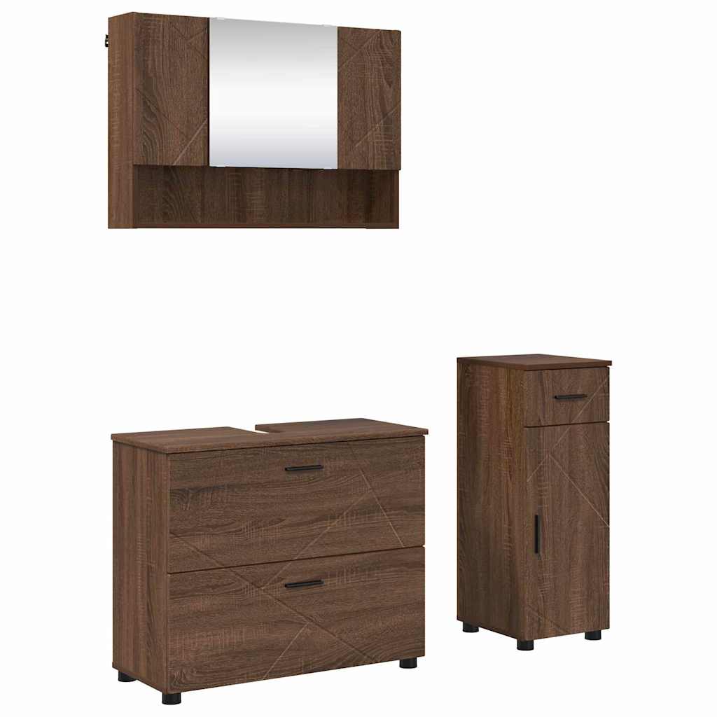 Bathroom Furniture Set with Drawer with Shelf 3 pcs Brown Oak