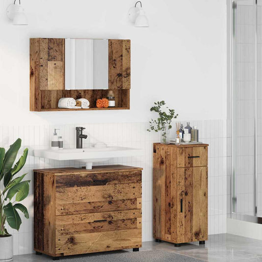 Bathroom Furniture Set 3 pcs Old Wood Engineered Wood and Metal