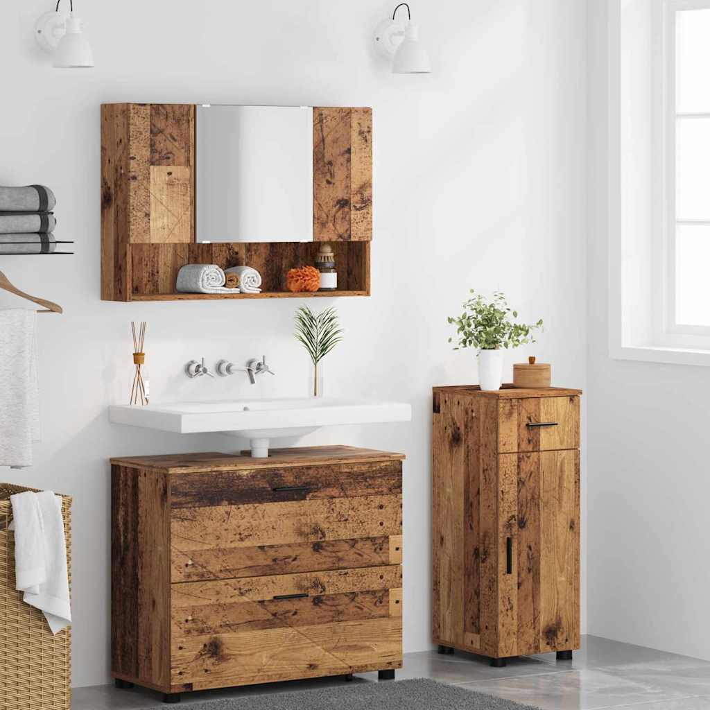 Bathroom Furniture Set 3 pcs Old Wood Engineered Wood and Metal