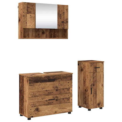 Bathroom Furniture Set 3 pcs Old Wood Engineered Wood and Metal