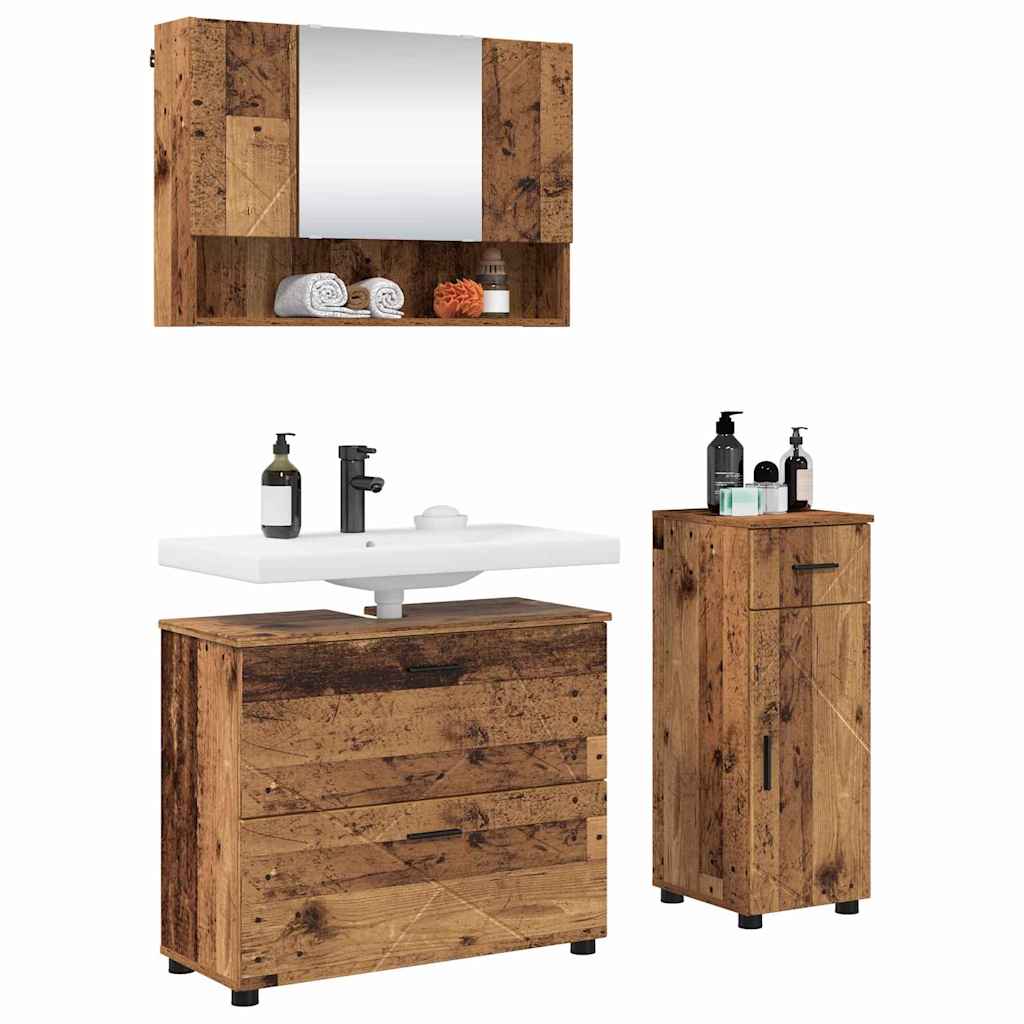 Bathroom Furniture Set 3 pcs Old Wood Engineered Wood and Metal