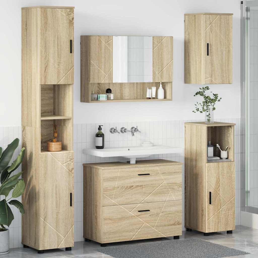 Bathroom Furniture Set with Drawer with Shelf 5 pcs Sonoma Oak