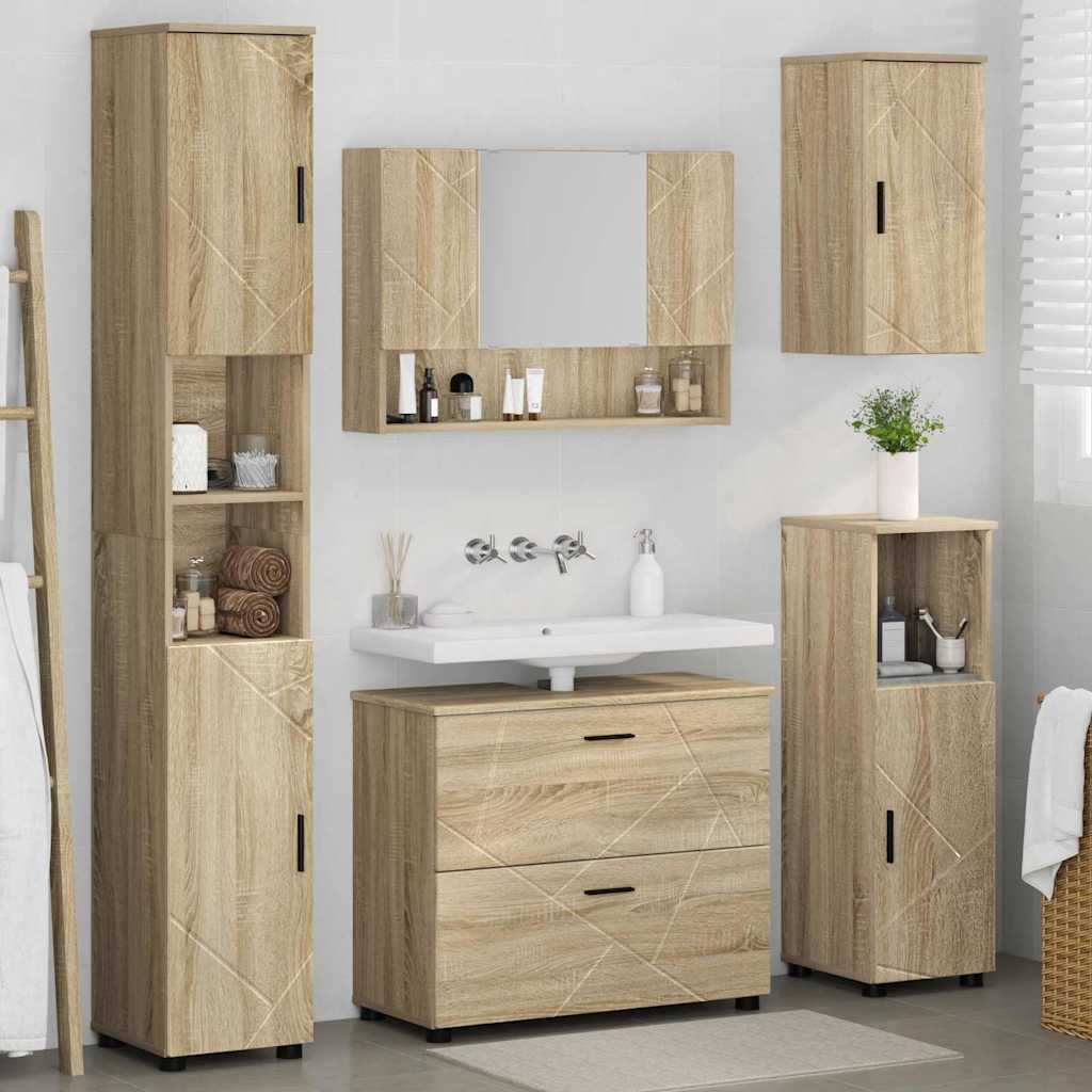 Bathroom Furniture Set with Drawer with Shelf 5 pcs Sonoma Oak