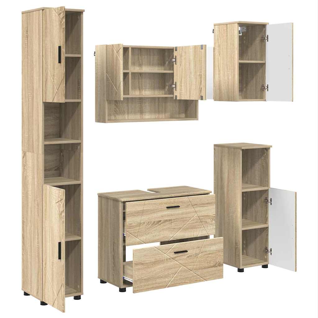Bathroom Furniture Set with Drawer with Shelf 5 pcs Sonoma Oak