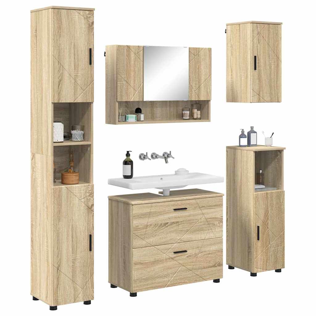 Bathroom Furniture Set with Drawer with Shelf 5 pcs Sonoma Oak