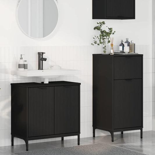 Bathroom Furniture Set with Shelf 2 pcs Black 39.5 x 36 x 88 cm