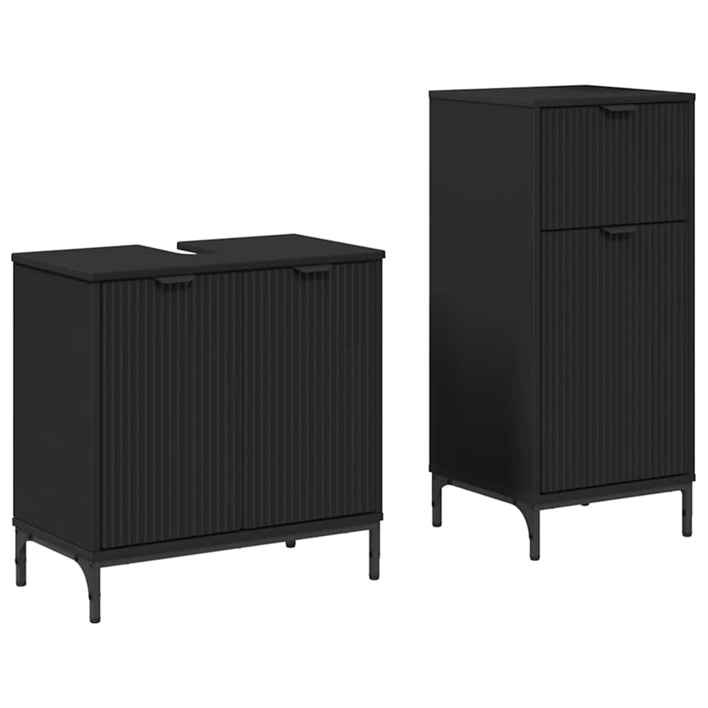 Bathroom Furniture Set with Shelf 2 pcs Black 39.5 x 36 x 88 cm