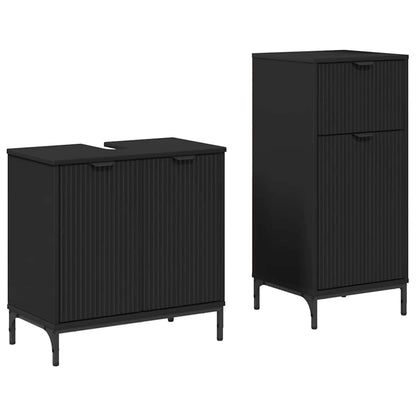Bathroom Furniture Set with Shelf 2 pcs Black 39.5 x 36 x 88 cm