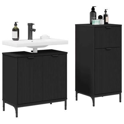 Bathroom Furniture Set with Shelf 2 pcs Black 39.5 x 36 x 88 cm