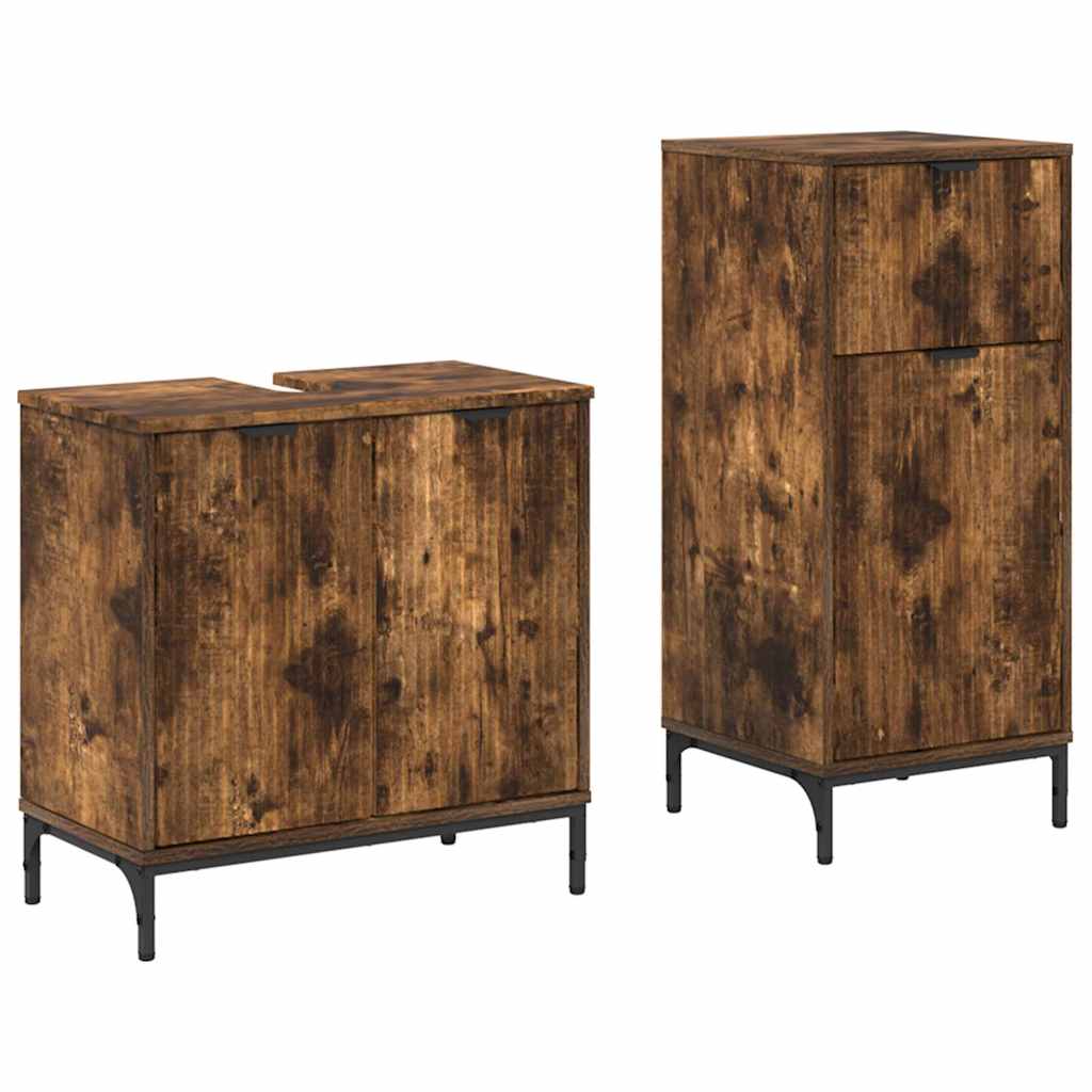 Bathroom Furniture Set Plaid 2 pcs Smoked oak 39.5 x 36 x 88 cm