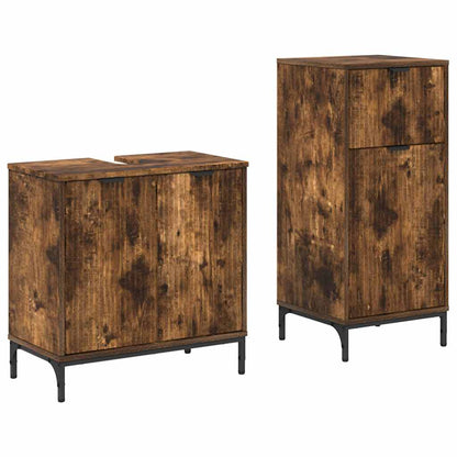 Bathroom Furniture Set Plaid 2 pcs Smoked oak 39.5 x 36 x 88 cm