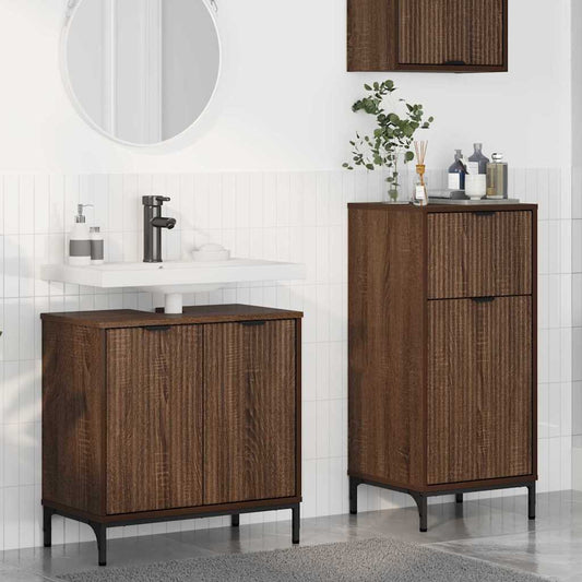 Bathroom Furniture Set Plaid 2 pcs Brown oak 39.5 x 36 x 88 cm