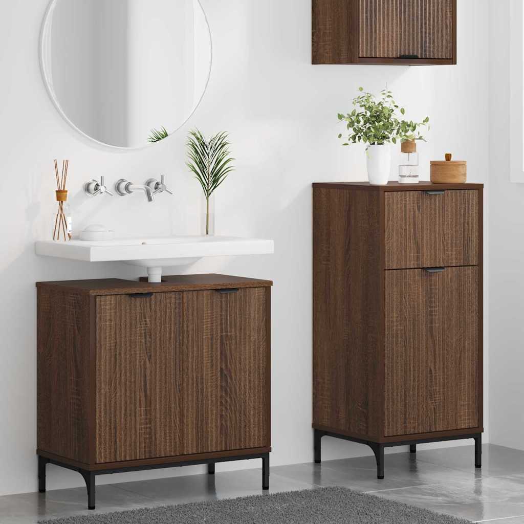 Bathroom Furniture Set Plaid 2 pcs Brown oak 39.5 x 36 x 88 cm