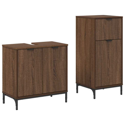 Bathroom Furniture Set Plaid 2 pcs Brown oak 39.5 x 36 x 88 cm
