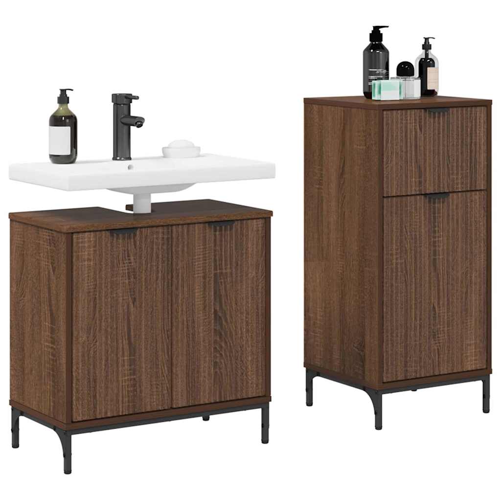 Bathroom Furniture Set Plaid 2 pcs Brown oak 39.5 x 36 x 88 cm